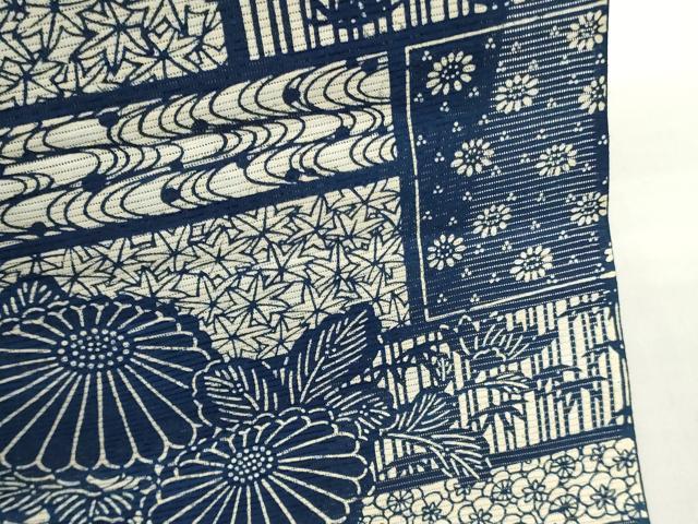 平和屋着物＊夏物　浴衣　反物　着尺　無形文化戝長板藍染　綿絽　注染　草花文　 綿　逸品　未使用　DABJ0655zy