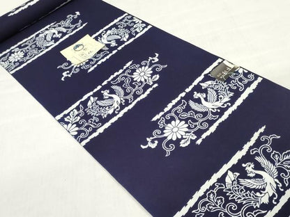 平和屋着物＊夏物　竺仙鑑製　浴衣　反物　着尺　注染　鳳凰花唐草　証紙付き　綿　逸品　未使用　DABJ0656zy