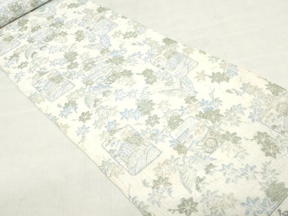 平和屋着物＊夏物　本場小千谷縮　反物　着尺　風景花蝶文　麻　逸品　未使用　DABJ0667zy