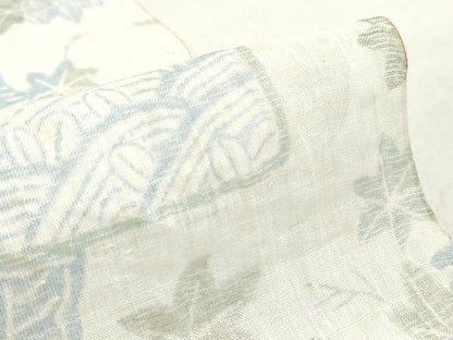 平和屋着物＊夏物　本場小千谷縮　反物　着尺　風景花蝶文　麻　逸品　未使用　DABJ0667zy