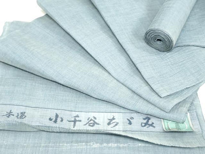 平和屋着物＊夏物　本場小千谷縮　男性　反物　着尺　秘色色　小千谷織物謹製　証紙付き　麻　逸品　未使用　DABJ0668zy