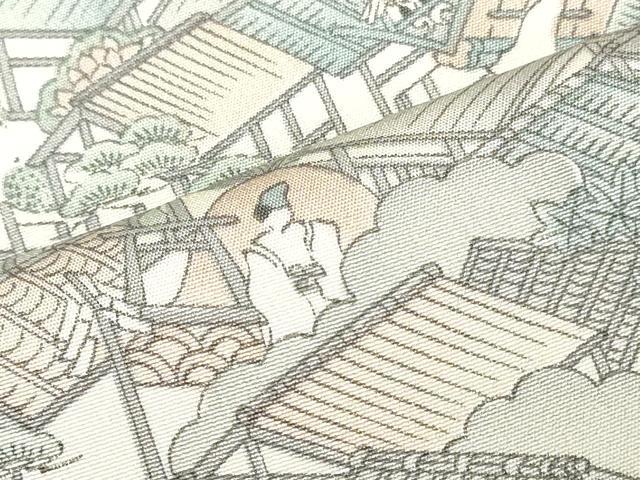 平和屋着物▼小紋　反物　着尺　京友禅　人物風景文　逸品　未使用　DABJ0697zy