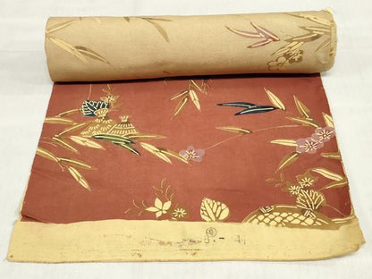 平和屋着物▼小紋　反物　着尺　型染め　籬草花文　逸品　未使用　DABJ0710zy