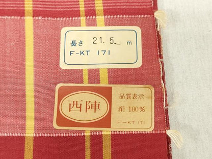 平和屋着物▼西陣　紬　反物　着尺　アンサンブル　格子　逸品　未使用　DABJ0748zy