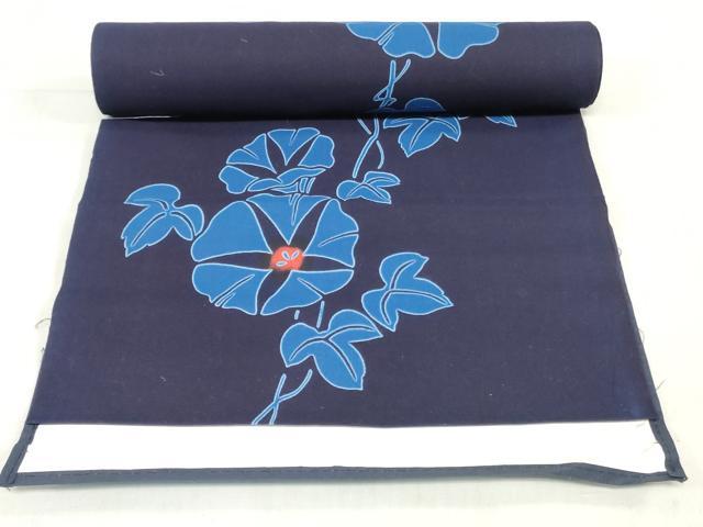平和屋着物＊夏物　浴衣　反物　着尺　注染　辨慶染　朝顔　あさがお　綿　逸品　未使用　DABJ0764zy