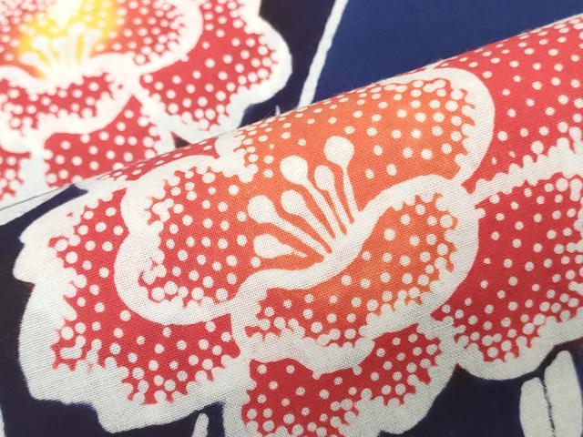 平和屋着物＊夏物　浴衣　反物　着尺　注染　東京磯浪染　草花文　綿　 逸品　未使用　DABJ0775zy