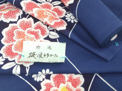 平和屋着物＊夏物　浴衣　反物　着尺　注染　東京磯浪染　草花文　綿　 逸品　未使用　DABJ0775zy