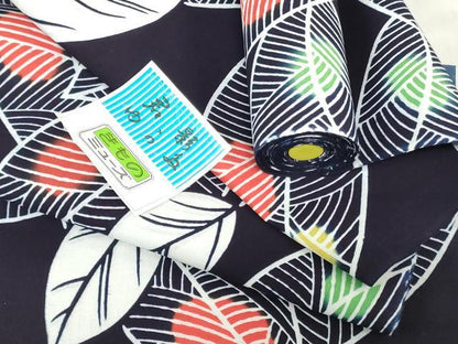 平和屋着物＊夏物　浴衣　反物　着尺　注染　舞葉文　綿　 逸品　未使用　DABJ0791zy