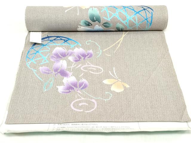 平和屋着物＊夏物　浴衣　反物　着尺　注染　四季の花木染　花籠蝶文　綿　 逸品　未使用　DABJ0795zy