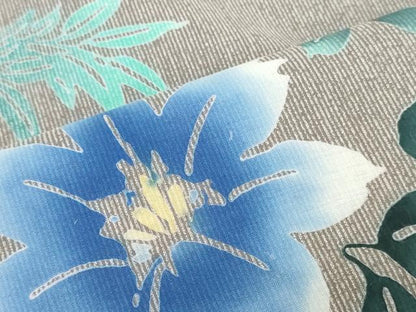 平和屋着物＊夏物　浴衣　反物　着尺　注染　四季の花木染　花籠蝶文　綿　 逸品　未使用　DABJ0795zy