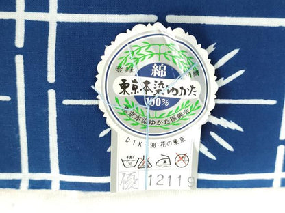 平和屋着物＊夏物　浴衣　反物　着尺　注染　東京本染　格子　花の東京　綿　 逸品　未使用　DABJ0797zy