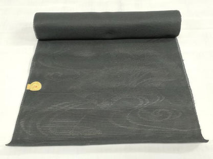 平和屋着物＊夏物　西陣　名古屋帯　黒生地　帯反物　地紙草花文　証紙付き　逸品　未使用　DABJ0825zy