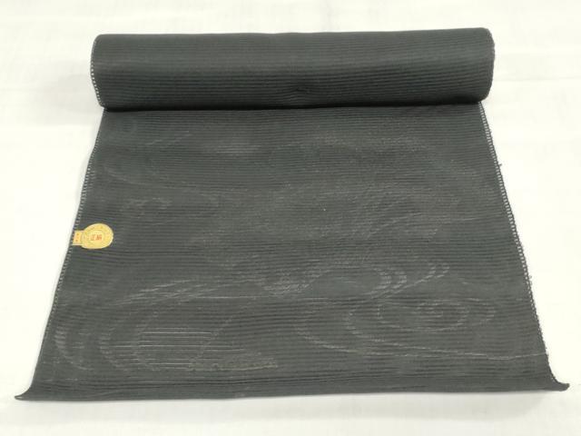 平和屋着物＊夏物　西陣　名古屋帯　黒生地　帯反物　地紙草花文　証紙付き　逸品　未使用　DABJ0825zy