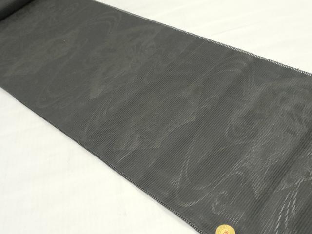 平和屋着物＊夏物　西陣　名古屋帯　黒生地　帯反物　地紙草花文　証紙付き　逸品　未使用　DABJ0825zy