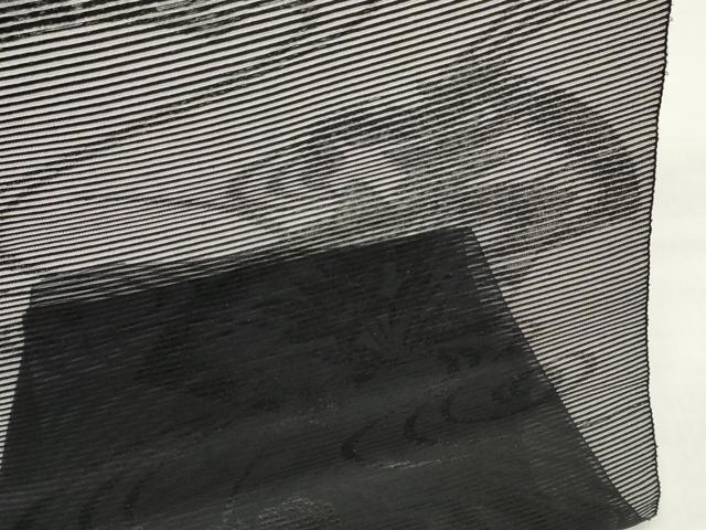 平和屋着物＊夏物　西陣　名古屋帯　黒生地　帯反物　地紙草花文　証紙付き　逸品　未使用　DABJ0825zy