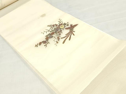 平和屋着物＊夏物　名古屋帯　帯反物　螺鈿　草花文　花喰い鳥　銀彩　逸品　未使用　DABJ0826zy