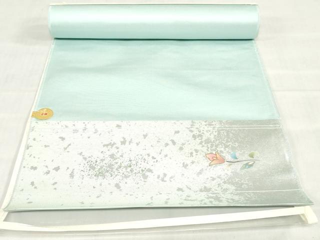 平和屋着物▼西陣　藤林織物謹製　名古屋帯　反物　螺鈿箔　尾長鳥草花文　金銀彩　証紙付き　逸品　未使用　DABJ0827zy