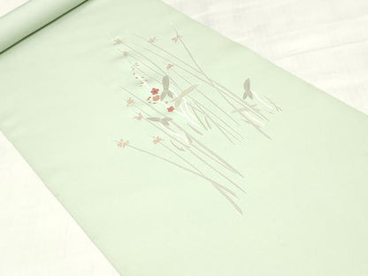 平和屋着物●塩瀬　名古屋帯　帯反物　刺繍　草花文　金彩　逸品　未使用　DABJ0828zy