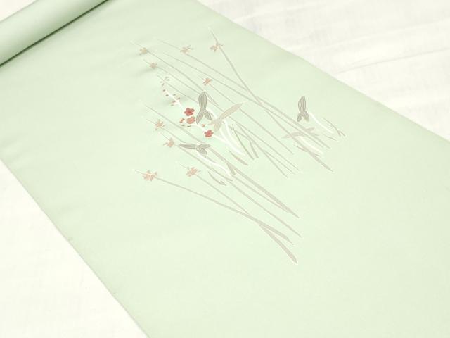 平和屋着物●塩瀬　名古屋帯　帯反物　刺繍　草花文　金彩　逸品　未使用　DABJ0828zy