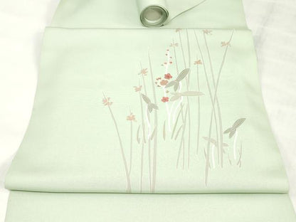 平和屋着物●塩瀬　名古屋帯　帯反物　刺繍　草花文　金彩　逸品　未使用　DABJ0828zy