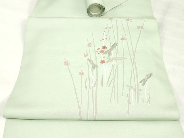 平和屋着物●塩瀬　名古屋帯　帯反物　刺繍　草花文　金彩　逸品　未使用　DABJ0828zy