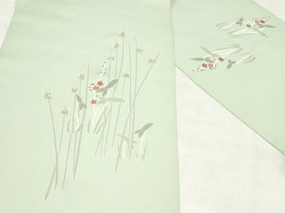 平和屋着物●塩瀬　名古屋帯　帯反物　刺繍　草花文　金彩　逸品　未使用　DABJ0828zy