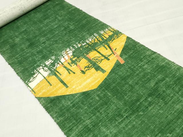 平和屋着物▼名古屋帯　帯反物　紬地　樹林文　逸品　未使用　DABJ0830zy
