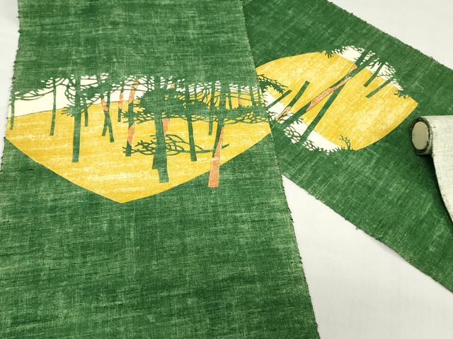 平和屋着物▼名古屋帯　帯反物　紬地　樹林文　逸品　未使用　DABJ0830zy