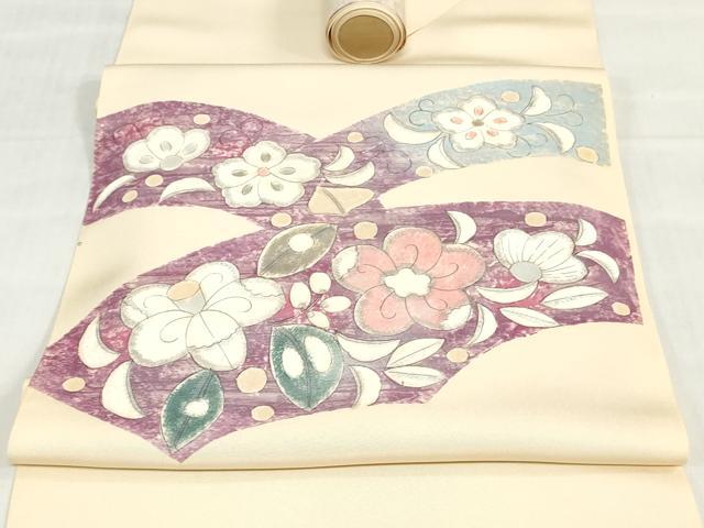 平和屋着物●塩瀬　名古屋帯　帯反物　辻が花　銀彩　五泉　逸品　未使用　DABJ0835zy