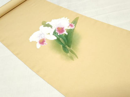 平和屋着物●塩瀬　名古屋帯　帯反物　カトレア　五泉　金銀彩　逸品　未使用　DABJ0838zy