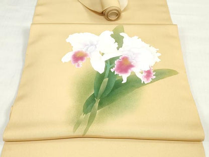 平和屋着物●塩瀬　名古屋帯　帯反物　カトレア　五泉　金銀彩　逸品　未使用　DABJ0838zy