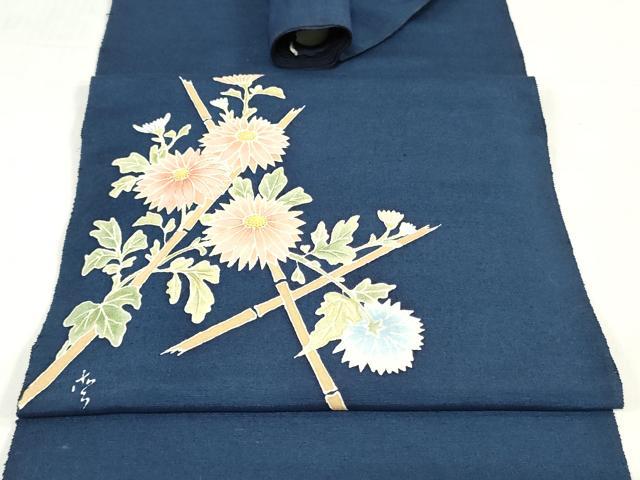 平和屋着物▼名古屋帯　帯反物　作家物　紬地　籬草花文　逸品　未使用　DABJ0845zy
