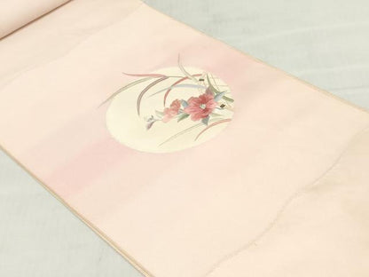 平和屋着物▼名古屋帯　帯反物　総刺繍　籬草花文　逸品　未使用　DABJ0855zy