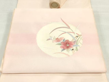 平和屋着物▼名古屋帯　帯反物　総刺繍　籬草花文　逸品　未使用　DABJ0855zy