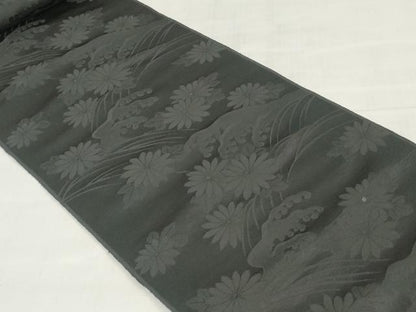 平和屋着物▼名古屋帯　帯反物　黒生地　立波舞花地紋　逸品　未使用　DABJ0860zy