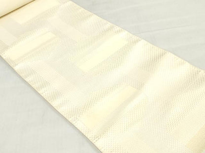 平和屋着物▼本場筑前博多織　名古屋帯　帯反物　幾何学文　生成り色　逸品　未使用　DABJ0863zy