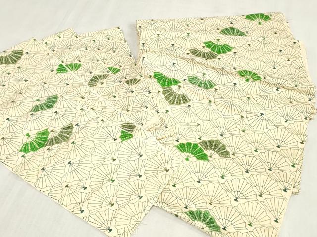 平和屋着物▼小紋　反物　着尺　裁断済み　扇面文　逸品　未使用　DABJ0887zy