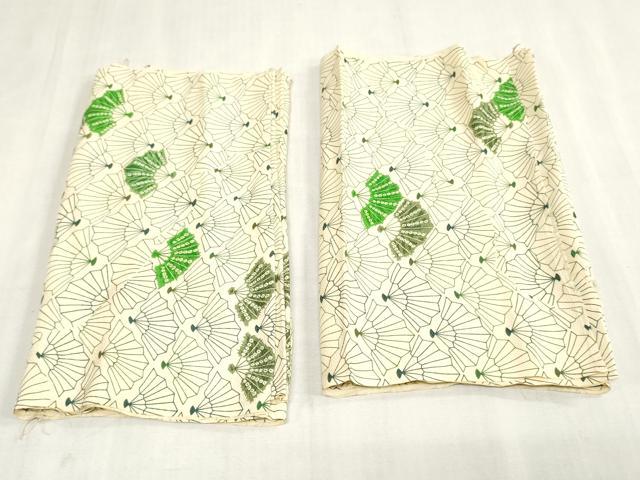 平和屋着物▼小紋　反物　着尺　裁断済み　扇面文　逸品　未使用　DABJ0887zy