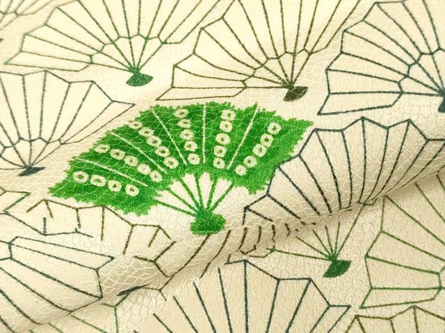 平和屋着物▼小紋　反物　着尺　裁断済み　扇面文　逸品　未使用　DABJ0887zy