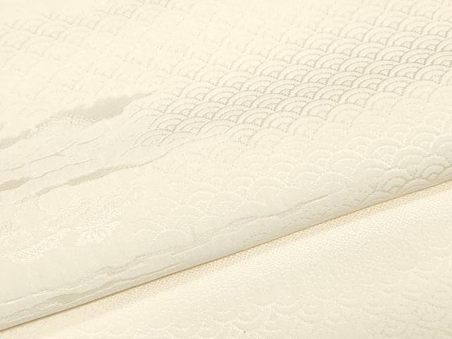 平和屋着物▼羽織・コート　白生地　反物　羽尺　青海波松地紋　生成り色　逸品　未使用　DABJ0898zy