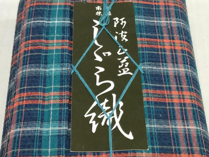 平和屋着物＊夏物　阿波しじら織　浴衣　反物　着尺　正藍　格子　証紙付き　綿　逸品　未使用　DABJ0912zy