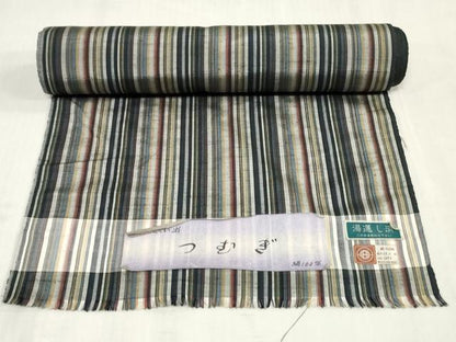 平和屋着物▼西陣　紬　反物　着尺　逸品　縞　証紙付き　逸品　未使用　DABJ0917zy