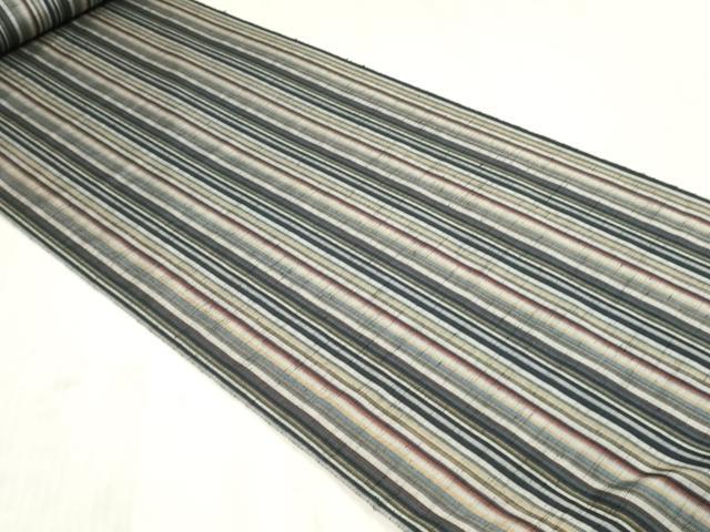 平和屋着物▼西陣　紬　反物　着尺　逸品　縞　証紙付き　逸品　未使用　DABJ0917zy