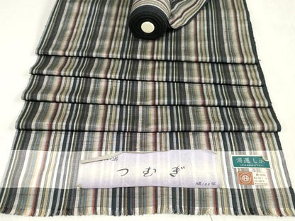 平和屋着物▼西陣　紬　反物　着尺　逸品　縞　証紙付き　逸品　未使用　DABJ0917zy