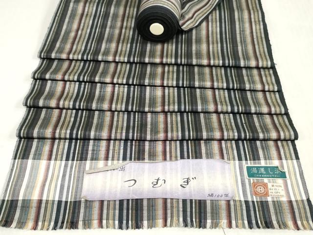 平和屋着物▼西陣　紬　反物　着尺　逸品　縞　証紙付き　逸品　未使用　DABJ0917zy