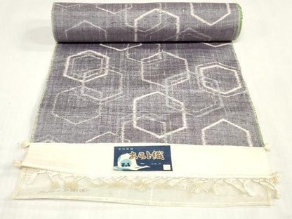 平和屋着物▼紬　反物　着尺　逸品　あらと織　亀甲柄　証紙付き　逸品　未使用　DABJ0920zy