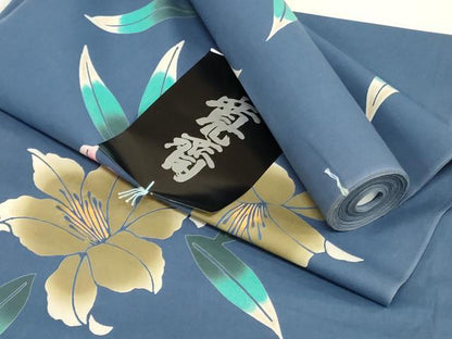 平和屋着物＊夏物　世界的ファッションデザイナー　山本寛斎　kansaiブランド　浴衣　反物　着尺　注染　百合 綿 逸品 未使用 DABJ0922zy