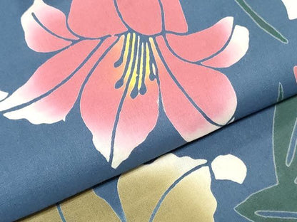 平和屋着物＊夏物　世界的ファッションデザイナー　山本寛斎　kansaiブランド　浴衣　反物　着尺　注染　百合 綿 逸品 未使用 DABJ0922zy