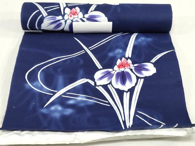 平和屋着物＊夏物　世界的ファッションデザイナー　山本寛斎　kansaiブランド　浴衣　反物　着尺　注染　菖蒲　綿 逸品 未使用 DABJ0929zy