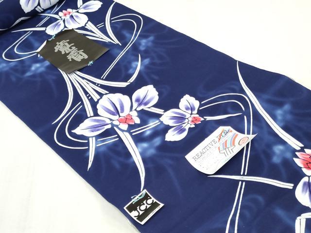 平和屋着物＊夏物　世界的ファッションデザイナー　山本寛斎　kansaiブランド　浴衣　反物　着尺　注染　菖蒲　綿 逸品 未使用 DABJ0929zy